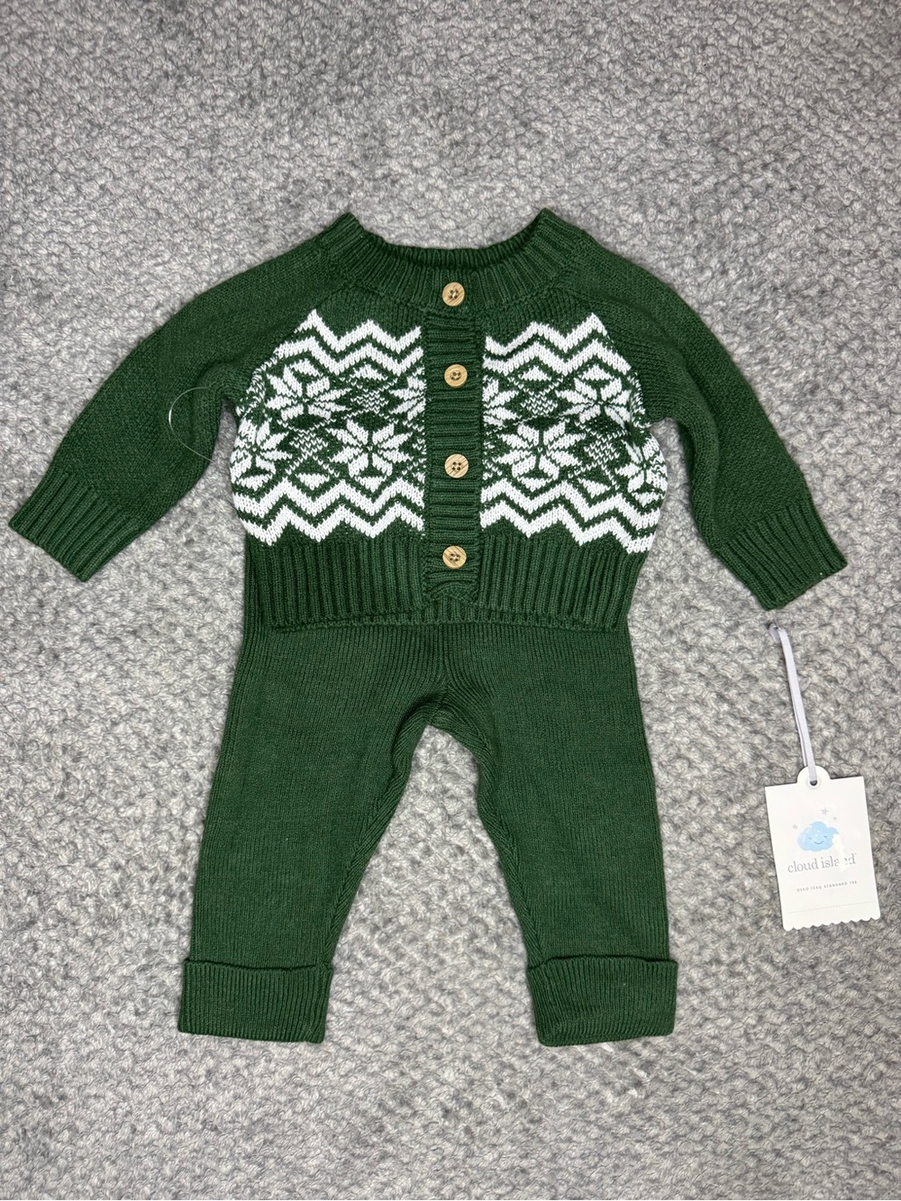 Cloud Island Unisex Baby’s 2pc Holiday Knit Sweater & Pants Set - Green NB NWT